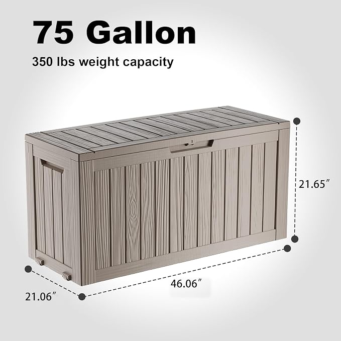 PatioZen 75 Gallon Resin Deck Box, Lockable Patio Outdoor Storage Box - Image 2