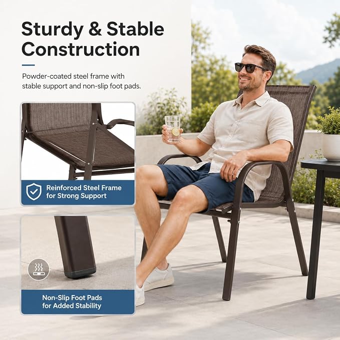 Patio Chairs Set of 4, Stacking Patio Chairs - Image 6