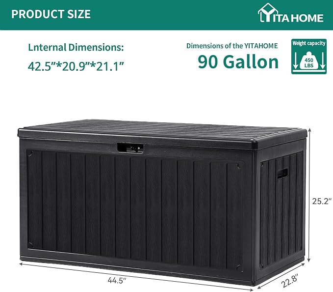 YITAHOME 90 Gallon Large Deck Box | Double-Wall Resin Outdoor Storage Boxes - Image 7