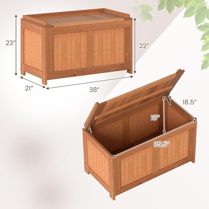 RELAX4LIFE Wood Deck Box, 52 Gallon Backyard Storage Bin Container - Image 3