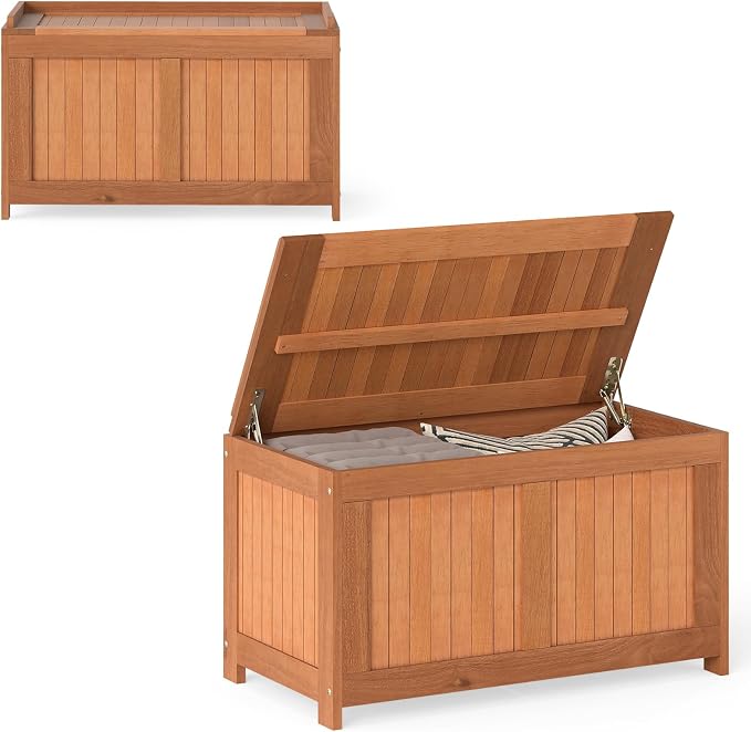 RELAX4LIFE Wood Deck Box, 52 Gallon Backyard Storage Bin Container by RELAX4LIFE