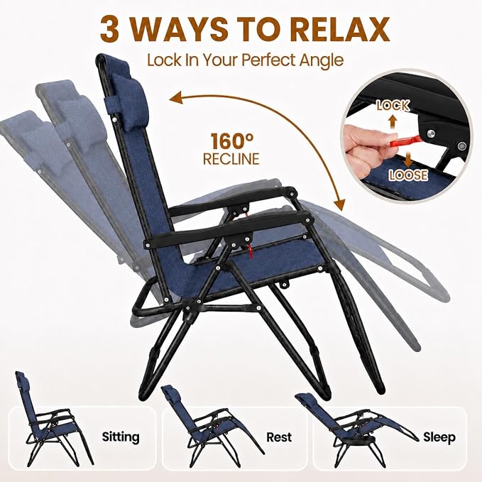 Yaheetech 26" Zero Gravity Recliners Adjustable Set of 2, Cup Holder Trays and - Image 4