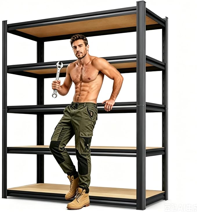 71.2" H Wood Garage Shelving, Adjustable Storage Shelves, 5 Tier Standing Metal by KORVENA