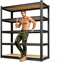 71.2" H Wood Garage Shelving, Adjustable Storage Shelves, 5 Tier Standing Metal by KORVENA