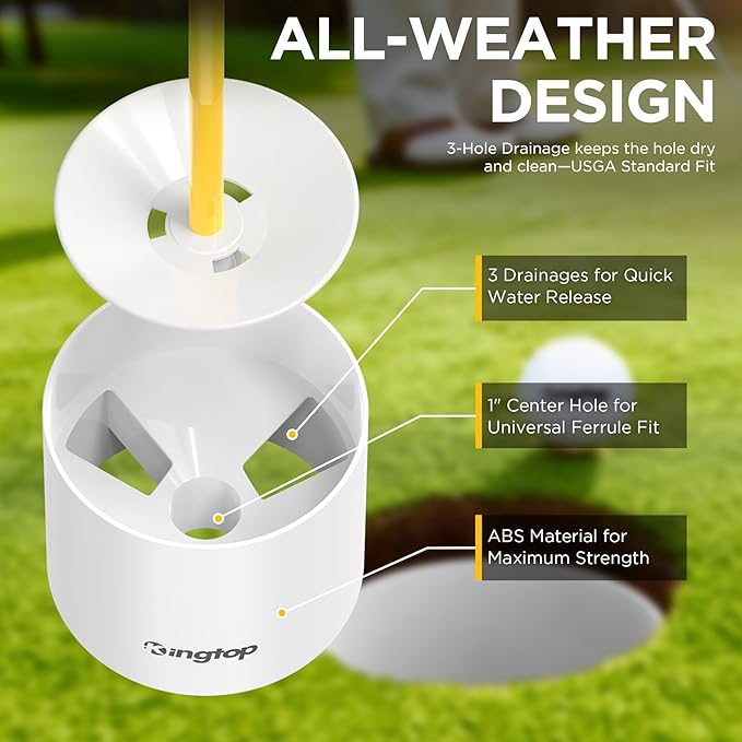 KINGTOP Golf Flagstick Mini, Practice Putting Green Flags for Yard, All 3 Feet, Golf Pin Flag Hole Cup Combo Kit, Fiberglass Portable 2-Section Design, Double-Side American Flag