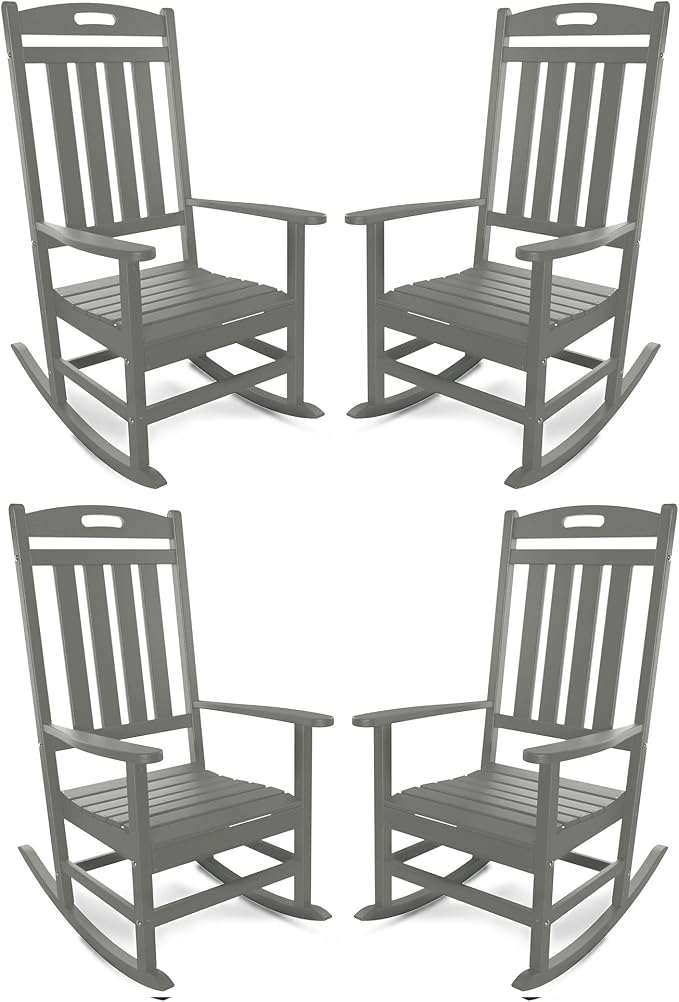 Outdoor Rocking Chair Set of 4, All-Weather Resistant Poly Lumber Rocker Chair by Adiromoti