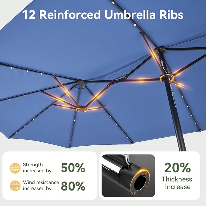 Aoxun 15ft Patio Umbrella with Base & Solar LED Lights, Outdoor Double-Sided - Image 7