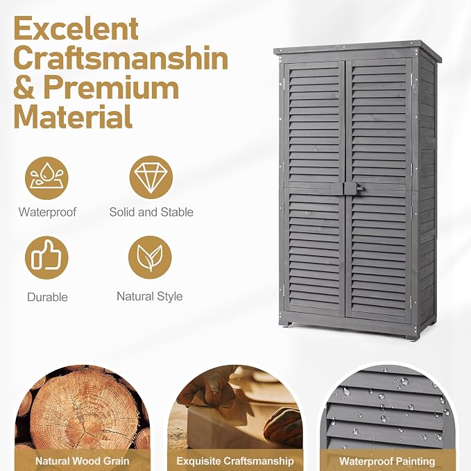 Outvita Outdoor Storage Cabinet, 2 Lockable Doors, 3 Adjustable Shelves - Image 2