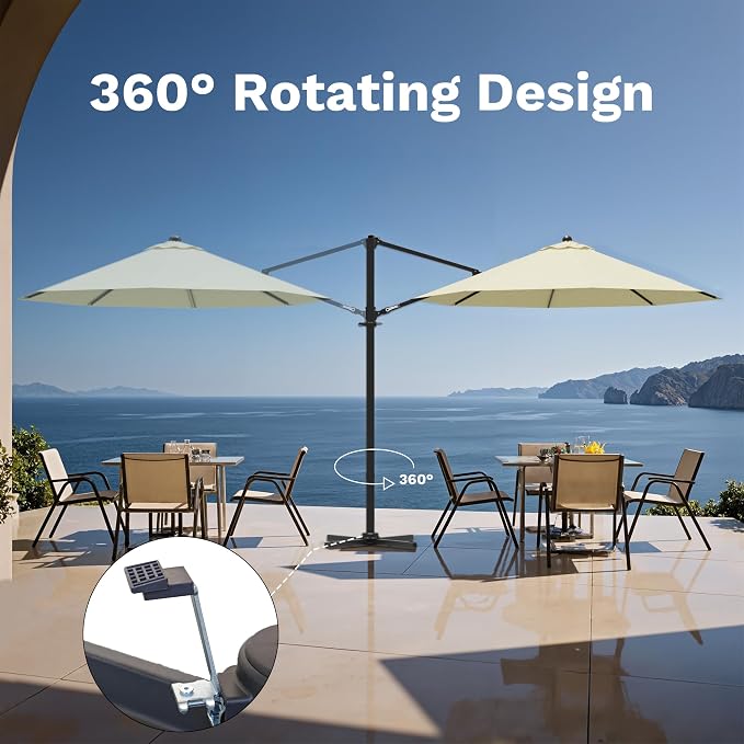 Devoko 10ft Cantilever Patio Umbrella, Round Large Outdoor Umbrella - Image 4
