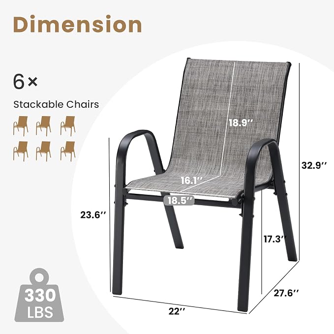 Patio Chairs Set of 6, Stackable Outdoor Dining Chairs - Image 2