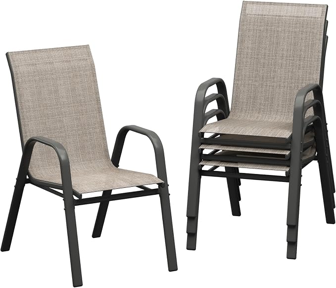 Stackable Outdoor Patio Dining Chairs Set of 4 – Heavy Duty, High Back by Unknown