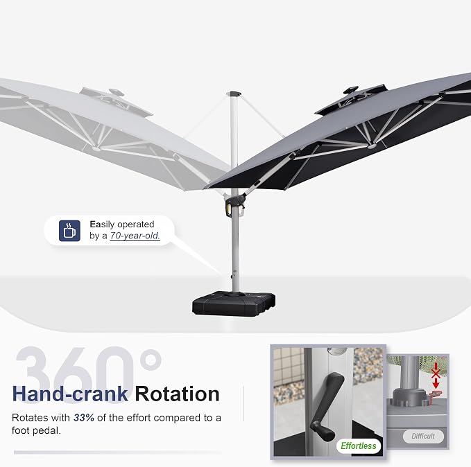 PURPLE LEAF Cantilever Umbrella 10' X 13' Double Top Solar LED Light, Stays - Image 7
