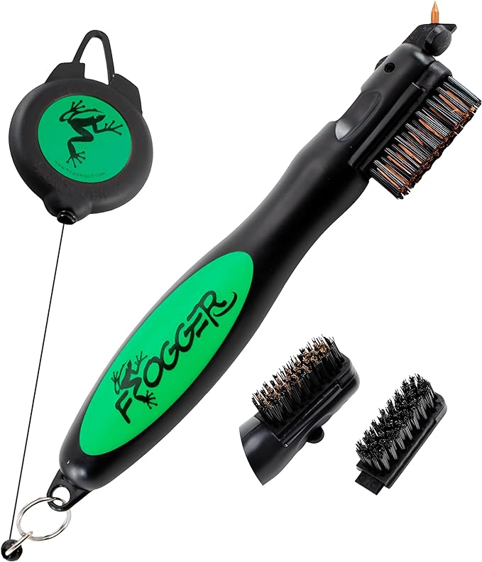 Frogger BrushPro Golf Club Cleaner with Ergonomic Grip and 2.5 ft. Retractable Cord, Sturdy Golf Club Brush and Groove Cleaner for Golfers, Golf Dad