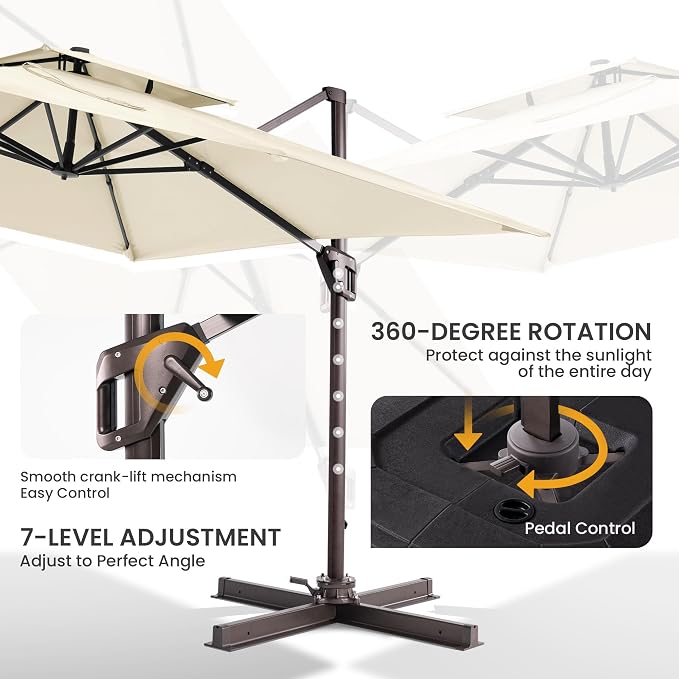 10x10 FT Outdoor Cantilever Patio Umbrella, Waterproof & UV-Protective Fabric - Image 4