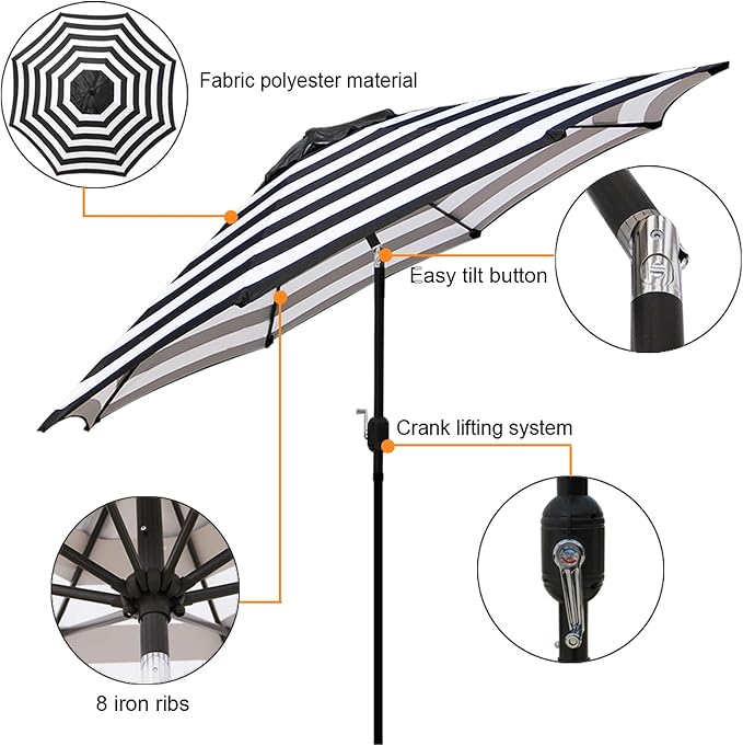 9' Outdoor Patio Umbrella, Outdoor Table Umbrella, Yard Umbrella, Market - Image 2