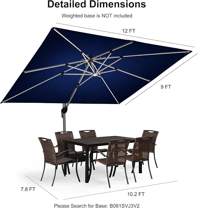 PURPLE LEAF Patio Umbrella 9' X 12' Double Top Solar LED Light, Support to - Image 9