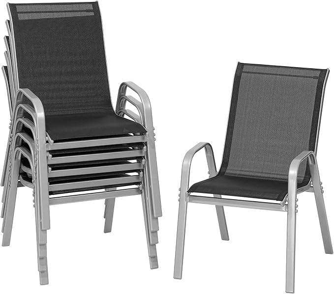 Patio Chairs Set of 6, Stackable Outdoor Dining Chairs | All Weather Dining Set by ONBRILL