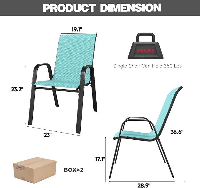 Light Blue Patio Chairs Set of 6, Stackable Outdoor Dining Chairs - Image 2