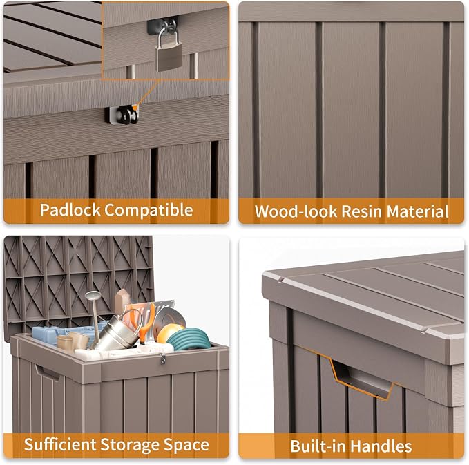 PatioZen 52 Gallon Deck Box Outdoor, Weatherproof Resin Patio Storage Box - Image 3