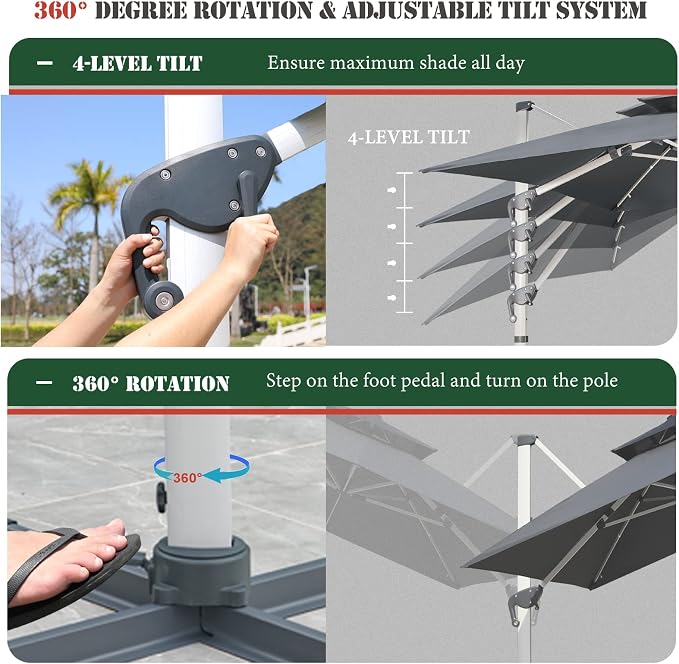 Cantilever Patio Umbrella with Cross Base and Cover Included - Image 5
