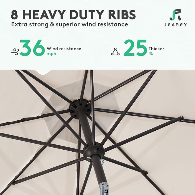 JEAREY 9FT Outdoor Patio Umbrella, Market Umbrella, Cream Beige | Outdoor Table - Image 4
