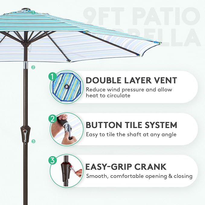 JEAREY 9FT Outdoor Patio Umbrella, Market Umbrella, Tilt & Crank UV Protection - Image 2