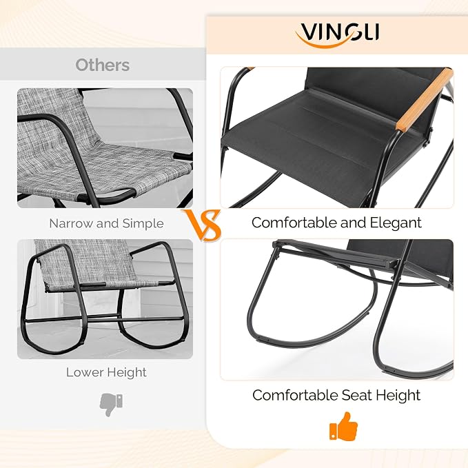 VINGLI Outdoor Rocking Chair, Textilene Mesh Patio Rocker, Heavy Duty 450 lbs - Image 6