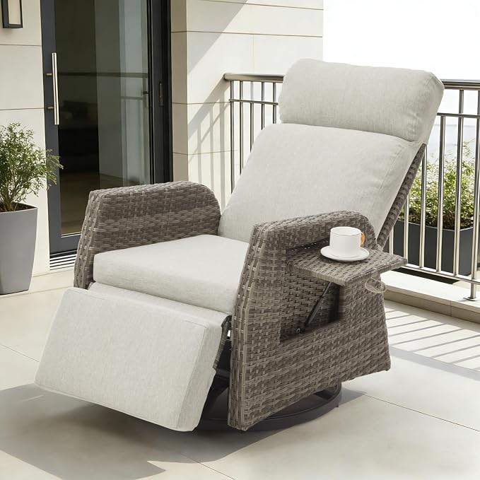 Patio Swivel Rattan Recliner by Unknown