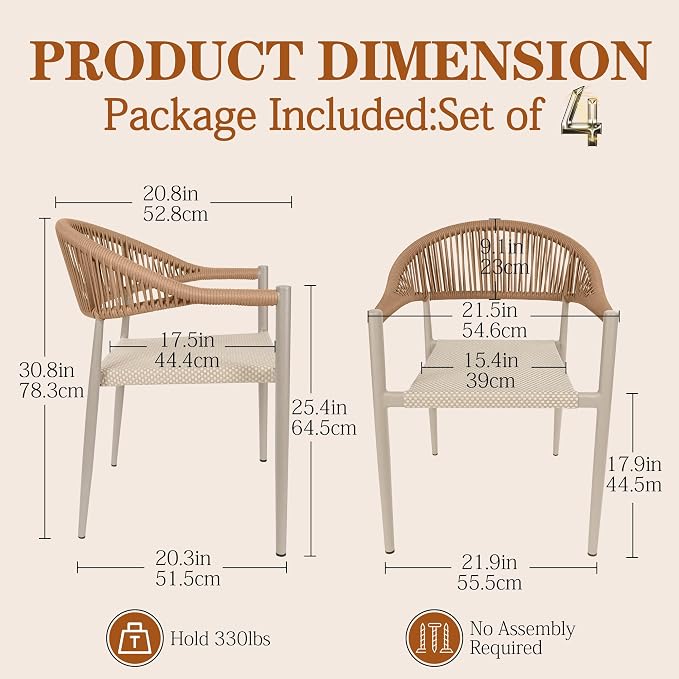 TWT Patio Dining Chairs Outdoor Stackable - Image 3