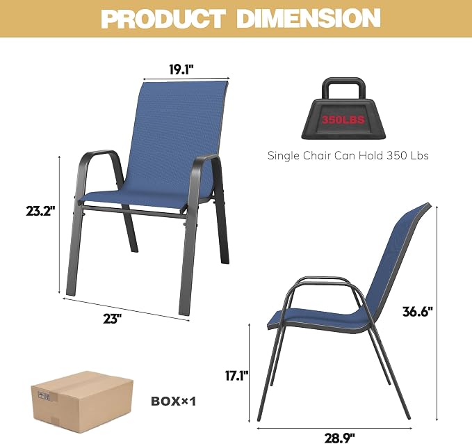 Patio Dining Chairs Set of 4 Outdoor Stackable Dining Chairs - Image 3