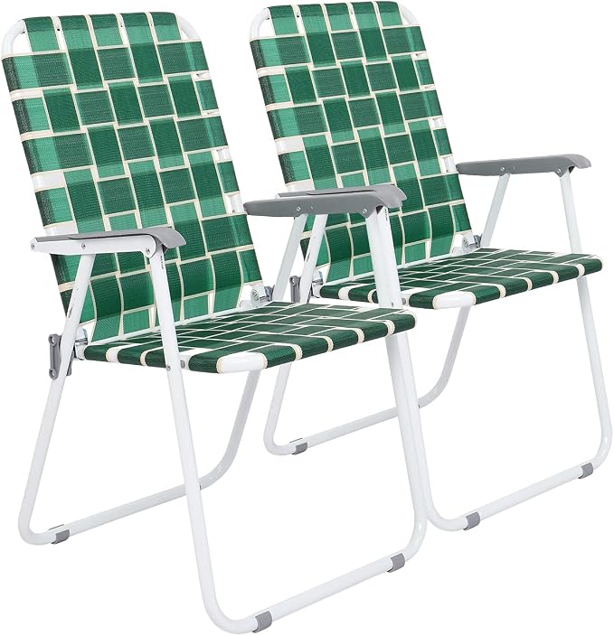 VINGLI Patio Lawn Webbed Folding Chairs Set of 2, Outdoor Beach Chair Portable by VINGLI