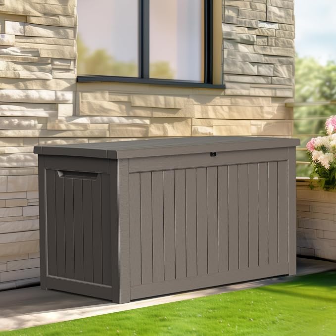 PatioZen 280 Gallon Resin Deck Box, Lockable Patio Outdoor Storage Box - Image 7