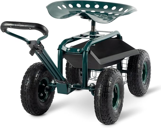 Garden Cart with Workseat Outdoor Gardening Carts with Seat, Heavy Duty Rolling - Image 8