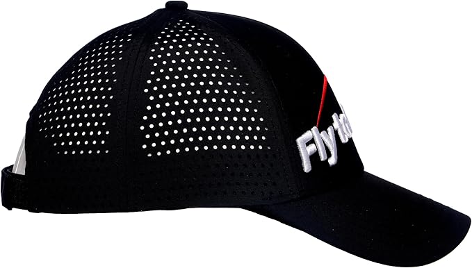 Premium Black Golf Cap Vent, 3D Embroidered Logo, one Size fits All, Breathable Fabric, Absorbent Band.