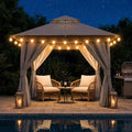 8'x8' Outdoor Gazebo with 50FT String Lights, Metal Heavy Duty Patio Canopy by LAUSAINTHOME