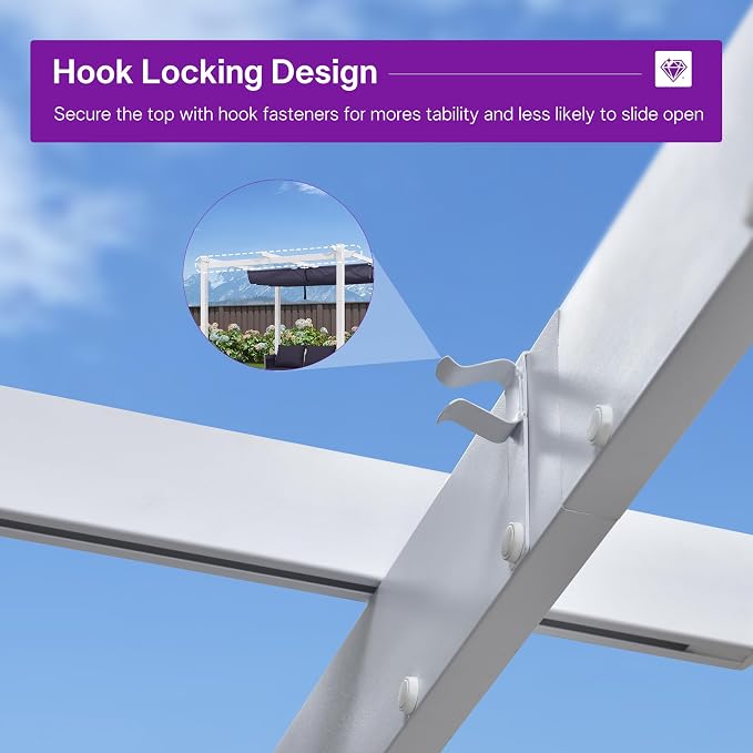 PURPLE LEAF Retractable Pergola 10' x 10' White Pergola, Extra Canopy, anchored - Image 8