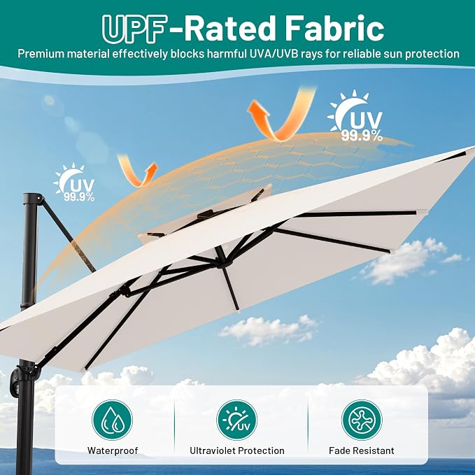 12×12 FT Double-Top Cantilever Patio Umbrella, Ivory | Square Offset Umbrella - Image 5