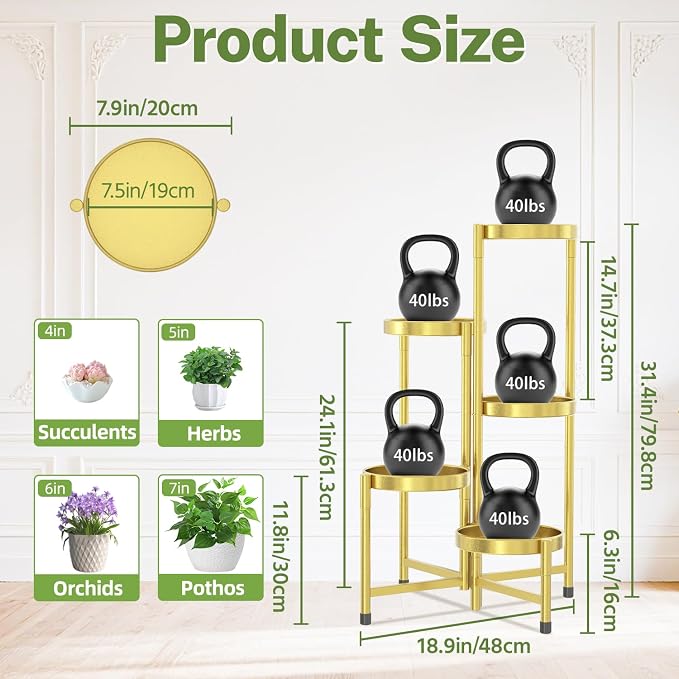 iDavosic.ly Plant Stand Indoor Outdoor, 5 Tier Metal Corner Shelf, Folding - Image 3