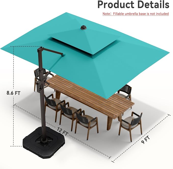 9' X 12' Cantilever Patio Outdoor Umbrella - Image 8