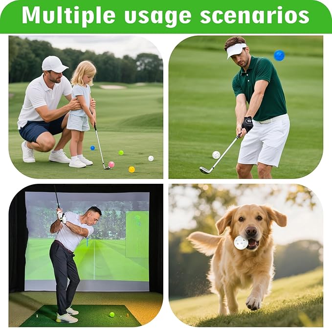 Plastic Golf Balls Practice Limited Flight Golf Training Ball Hollow Swing Practice Indoor Golf Balls with Mesh Drawstring Bag for Backyard Driving Range or Outdoor