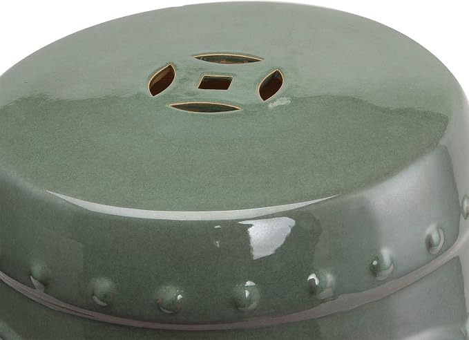 Outsunny 14" x 17" Ceramic Garden Stool Strong Glazed Material Green | - Image 9