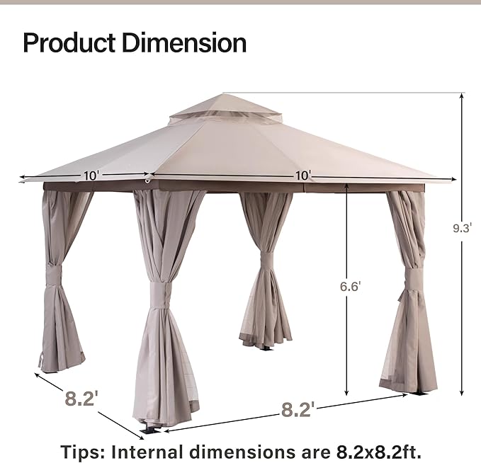 10'x10' Outdoor Gazebo, Heavy Duty Metal Frame Patio Canopy - Image 2