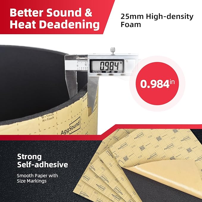 Sound Deadening Mat 1inch(25 mm) 107.64sqft - Closed Cell Foam Car Sound Deadening Material - Self-Adhesive Hood Insulation Heat Shield Auto Sound Dampening