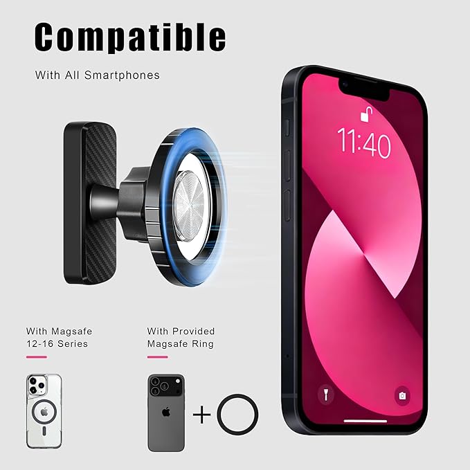 Magnetic Phone Holder for Golf Cart, Car, Gym & Home Strong Magnet Mount with 360° Adjustable Rotation Anti-Slip Rubberized Base Compatible with iPhone & Android with Magnetic Ring Gifts for Golfers