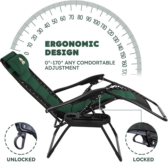 Colegence Oversized Padded Zero Gravity Chairs, 0-170° lock, removable side - Image 4