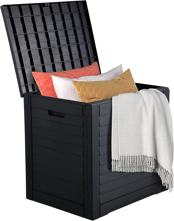 DWVO Louvered Large Deck Box, 35 Gallon Resin Outdoor Storage Box w/Lockable by DWVO