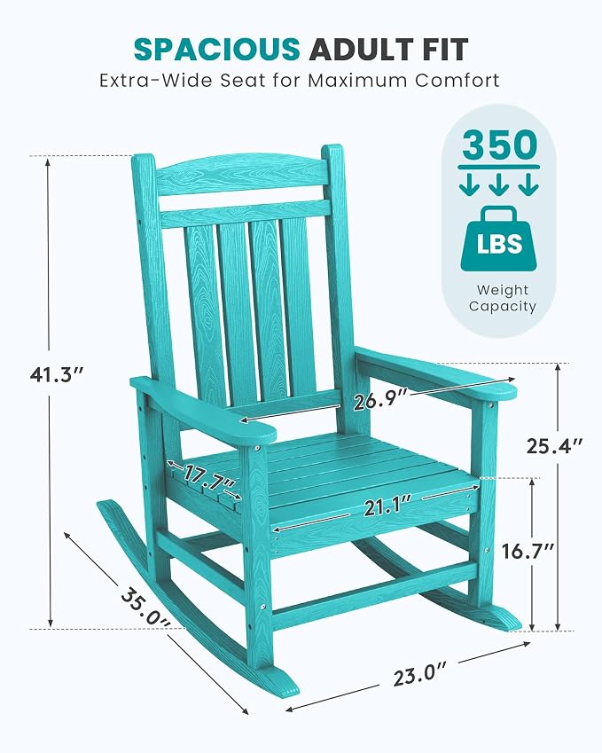 SERWALL Rocking Chair Outdoor, Oversized HDPE Patio Rocking Chairs, Aruba | - Image 3