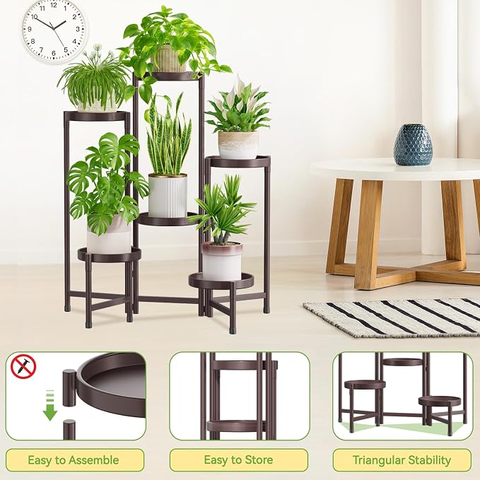 iDavosic.ly Plant Stand Indoor Outdoor, 6 Tier Metal Corner Shelf, Bronze | - Image 4