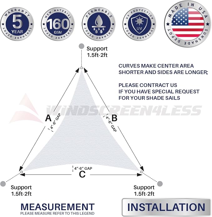 Windscreen4less 8' x 8' x 8' Sun Shade Sail Triangle Outdoor Canopy Cover UV - Image 9