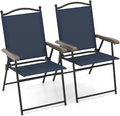 GIANTEX Set of 2 Patio Folding Chairs, Outdoor Patio Dining Chairs w/Armrest by Giantex